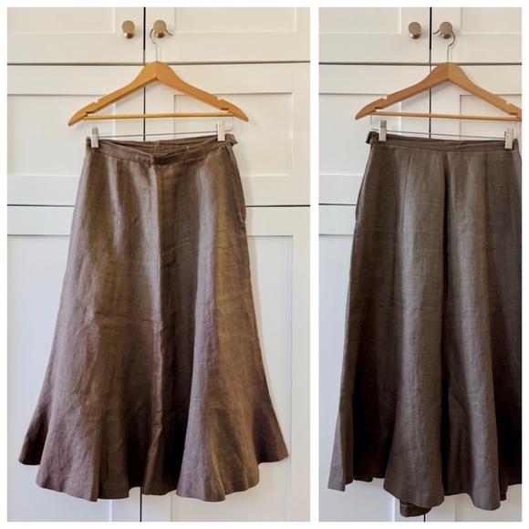 Vintage Dresses & Skirts - Vintage Robyn Meredith Taupe Tan Rustic Butchers Linen Knit Flutter Skirt, sz. M